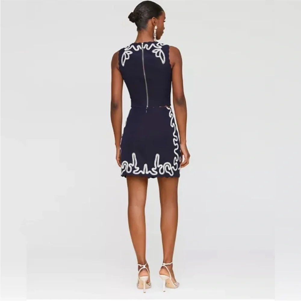 NWT Avec Les Filles Seahorse Embroidery Sleeveless Shell Navy & White Set M/6 - Picture 10 of 12